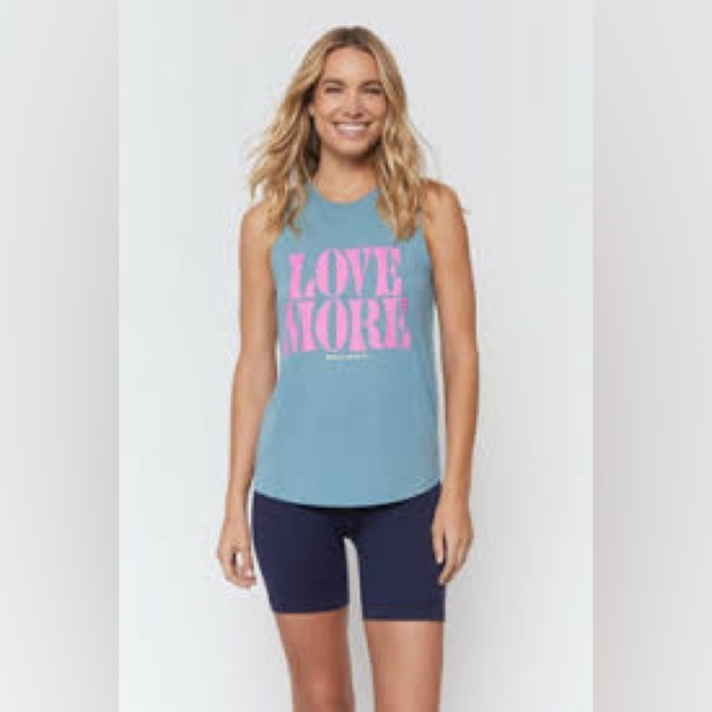 Spiritual Gangster Love More Charcoal Tank Top Vibrant Pink Graphic Small